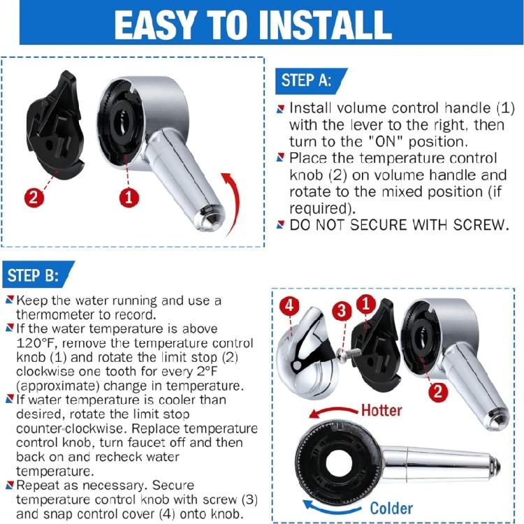 Single Handle Upgrades Kit Metal Shower Control Handle Shower Gate Handle Replacement for 1700 Series Shower & Tub Faucet