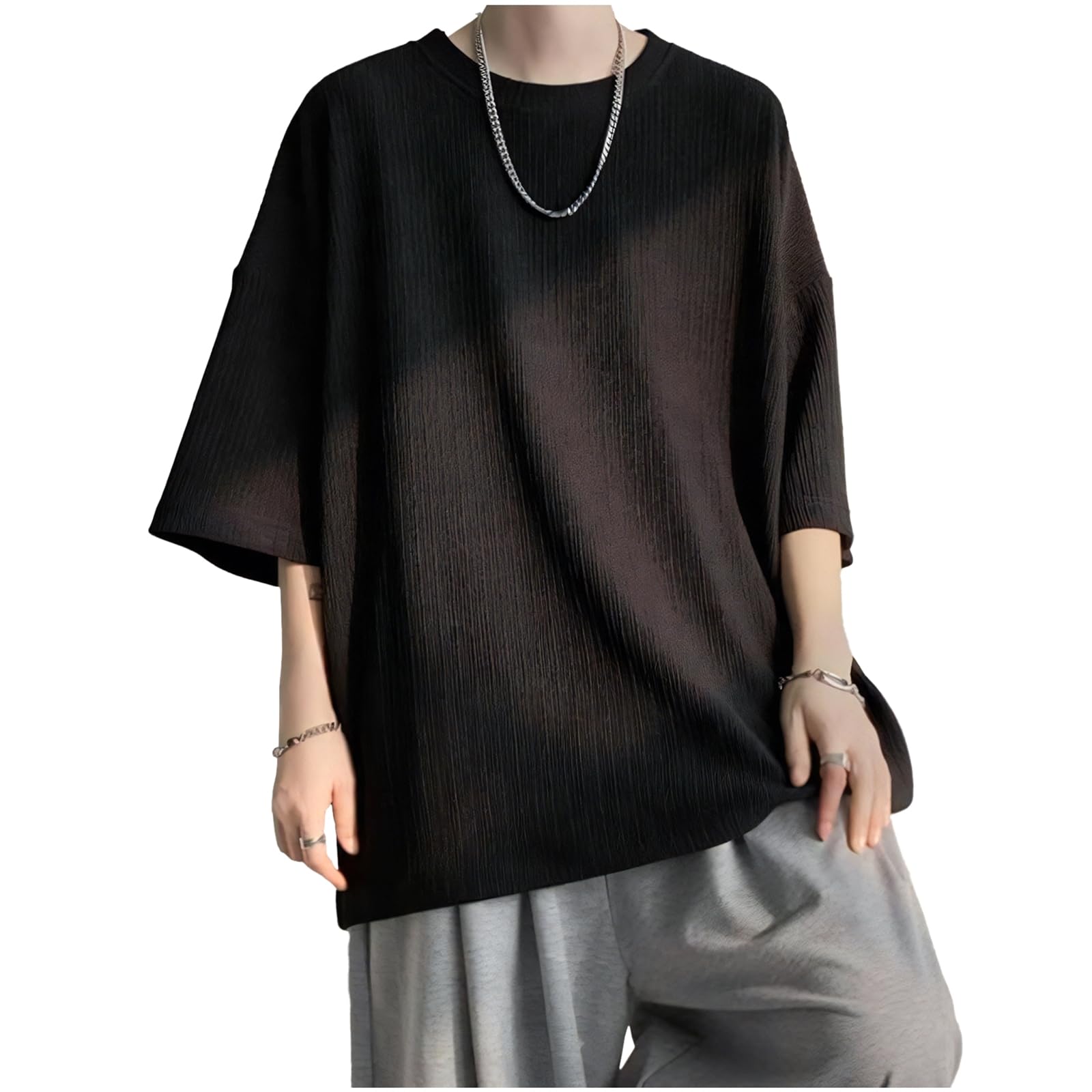 

Cross Oversize Черный короткий рукав Спортивный тренировочный свободный большой силуэт жаккардовый короткий рукав уличная корейская мода простой тонкий большой размер стильный