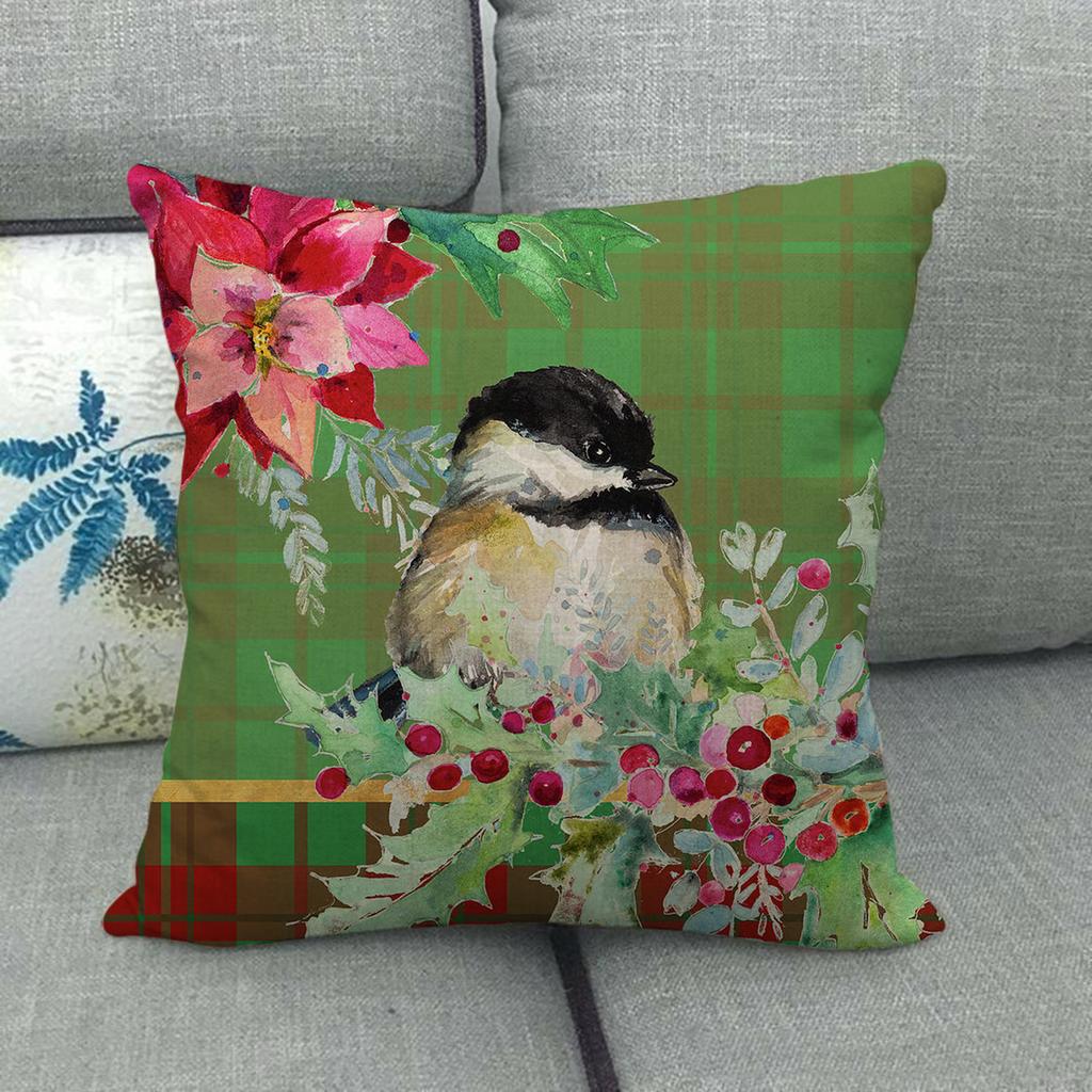 Christmas Spring Bird Flower Oil Painting Digital Printing Short Plush Pillow Covers For Sofa Office Cushion Cover Home Goods