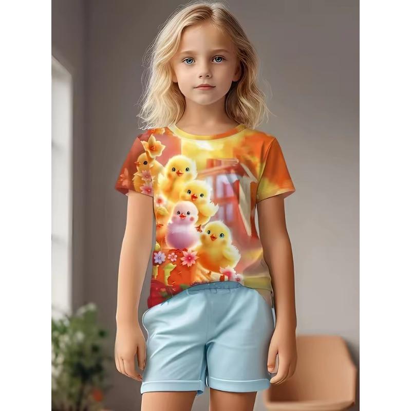

Children s Clothing Girl T-Shirts Short Sleeve Children s T-Shirts Cartoon Bird 3D Print Creative O-Neck Tops Kids Summer Clothes 170