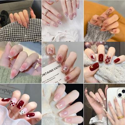 Y1 Fake Nail Sticker Wearing Nail Finished Nail Piece Removable Blush Nail Girl Cat Eye Gradual Change Nail Patch