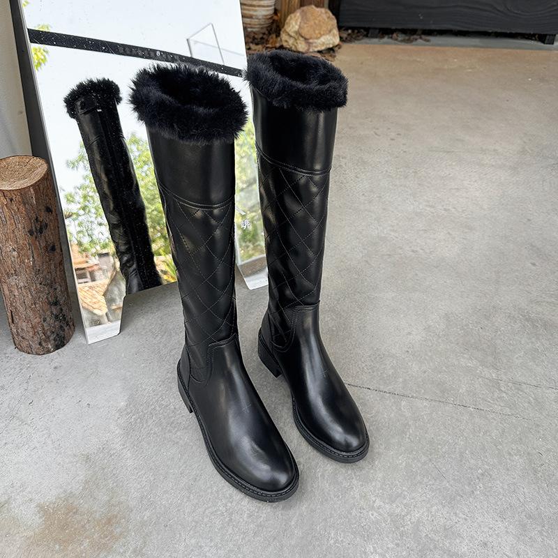 

Snow boots women s 2025 new winter post-zipper white knight boots low-heeled high boots slim boots children 40