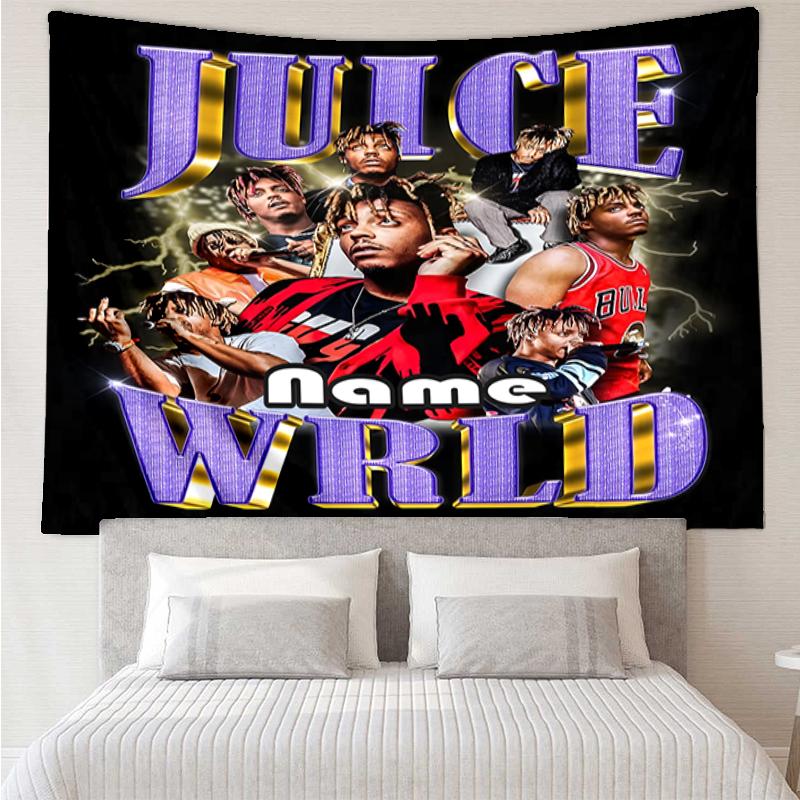 Custom Name Juice WRLD Print Tapestry, Backdrop, Easy Setup, Ideal for Bedroom, Office & Living Room, with Aesthetic Wall Hanging Decor.
