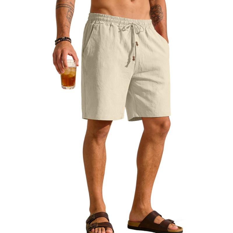 Men's Casual Shorts Cotton Elastic Waist Shorts Drawstring Summer Lightweight Shorts for Men Linen Casual Beach Vacation Yoga Golf Shorts with Pockets