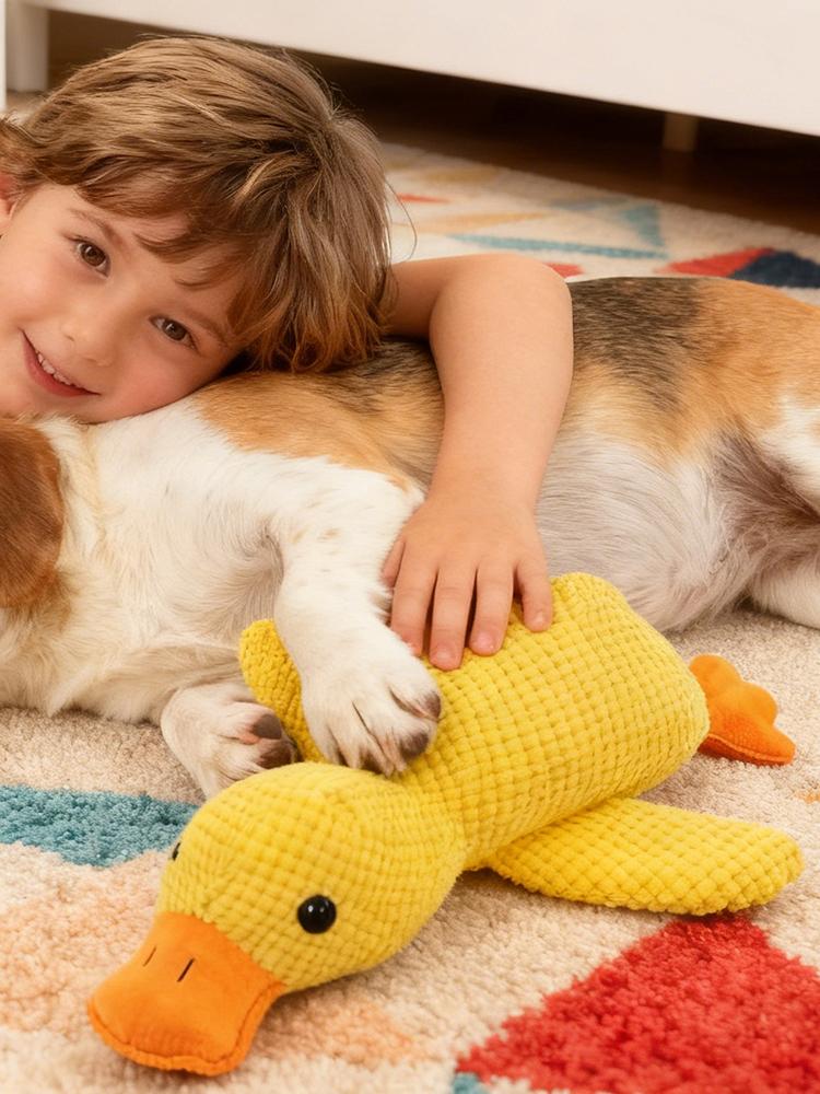 Dog sleeping with a dog hug duck toys to relieve boredom of little yellow duck pet interactive plush doll pet supplies