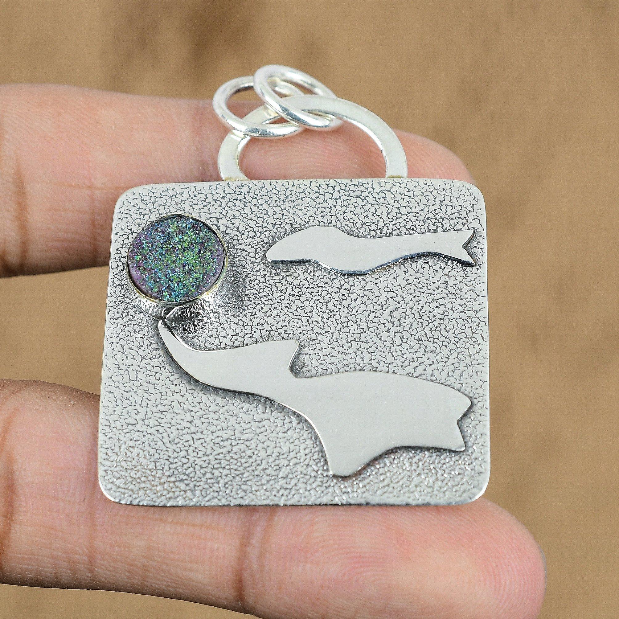 

Gift For Women Pendant 925 Sterling Silver Natural Titanium Druzy Gemstone