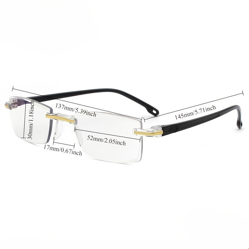 Rechteckige randlose Lesebrille für Männer und Frauen PC-Rahmenmaterial Leichtgewicht mit klaren PC-Gläsern zum Lesen