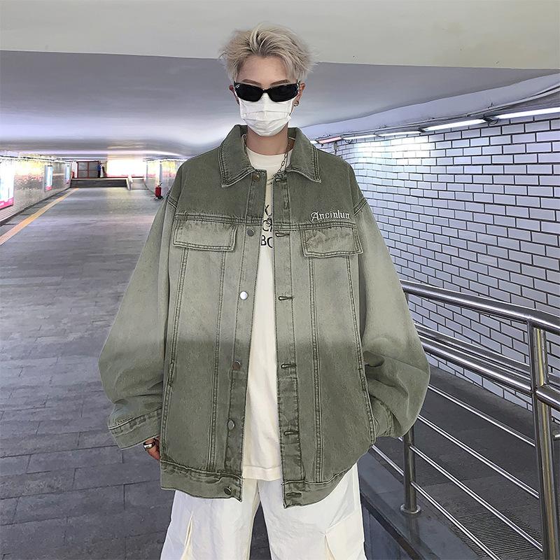 

Spring and Autumn New Men s Denim Jacket Long Sleeve Lapel Cardigan Youth Trend Loose Fit Men s Jacket 3XL