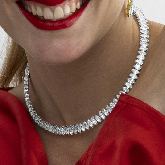 Necklace - LUXENTER - Comega - Brilliant Zirconia - Silver Rhodium Finish - Diameter 11 Cm