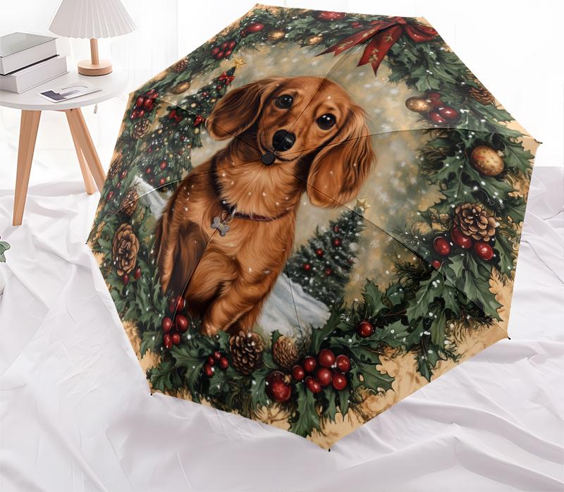 Christmas dog, automatic folding umbrella, portable and foldable design, 8 ribs, a Christmas or birthday gift.