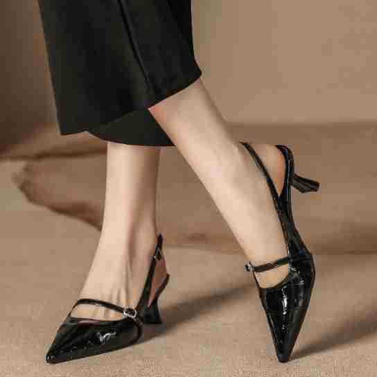 Black High Heels Women's Stiletto Summer New Pointed Head Shallow Mouth Sandals Women's One-word Belt Versatile Fashion Low-heeled Single Shoes