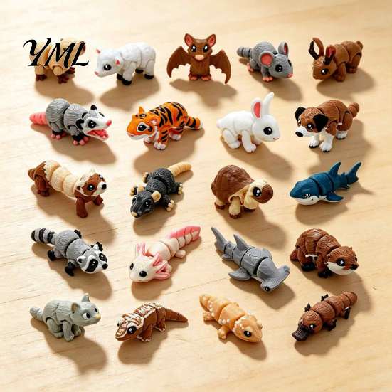 Fun Desktop Play Things 21PCS 3D Printed Articulated Animal Figurines Set, Mini Flexible Joints Figures, Toys Realistic Ornament, Fidget Stress Relief