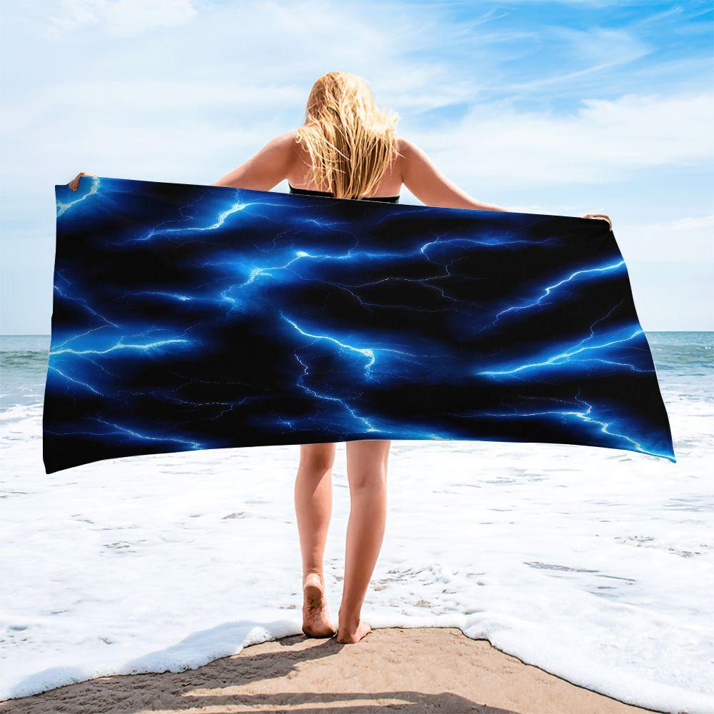 Blue Lightning Digital Print Beach Towel Bath Towel Quick Dry Soft Microfiber Pool Blanket For Swimming Outdoor Travel Yoga