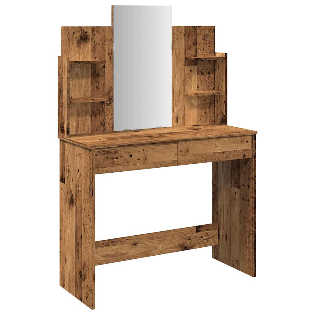 Makeup Table with Mirror Rustic Wood Look 96 x 39 x 142 cm