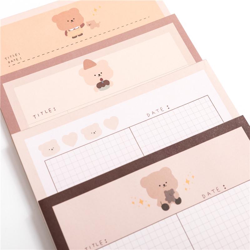 Korean Style Cute Little Bear Cartoon Plaid Sticky Notes for Journaling and Study, B5 Paper