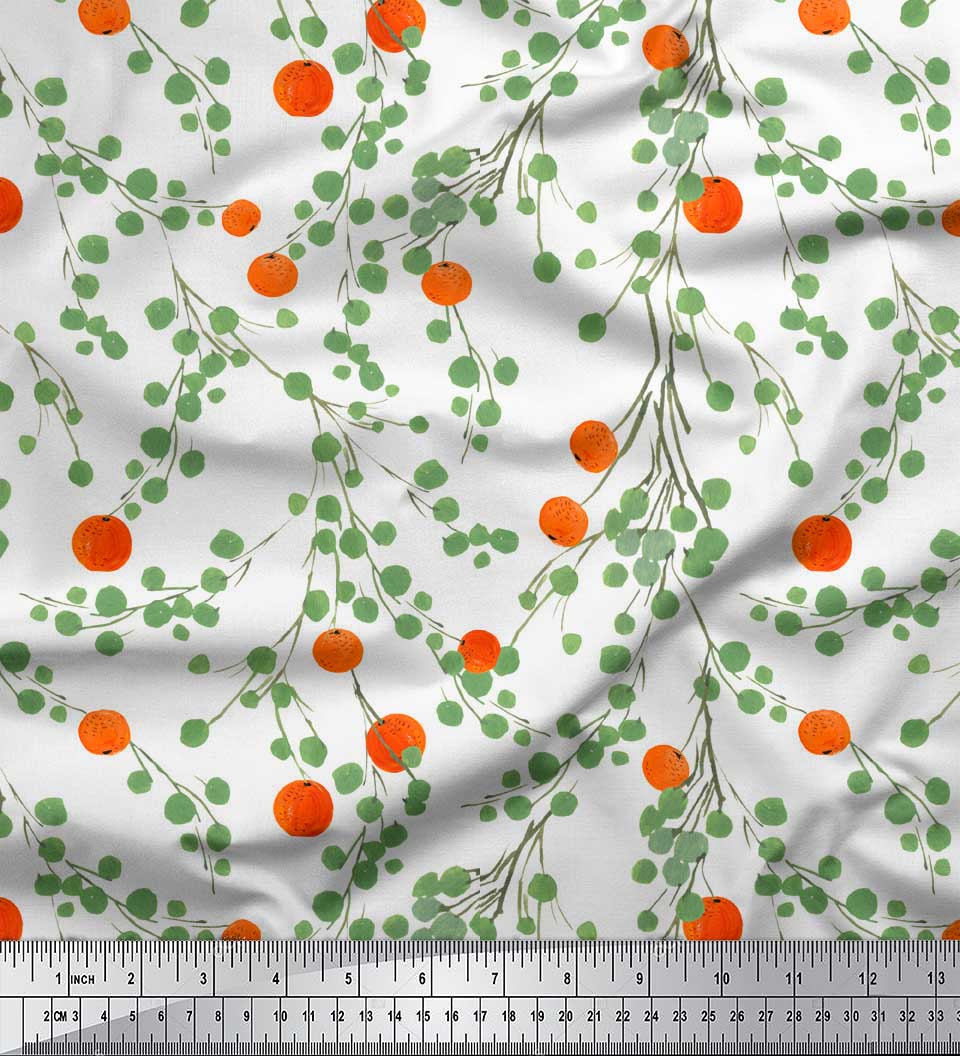 

Soimoi Black Japan Crepe Satin Fabric Leaves & Orange Fruits Print Fabric by metre 42 Inch 42 Inch Wide - Poly Crepe білий
