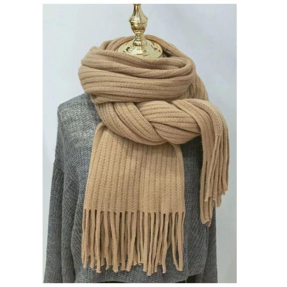 Long Tassel Winter Cashmere Scarf Warm Knitted Scarf Fashion Solid Color Scarves  Women