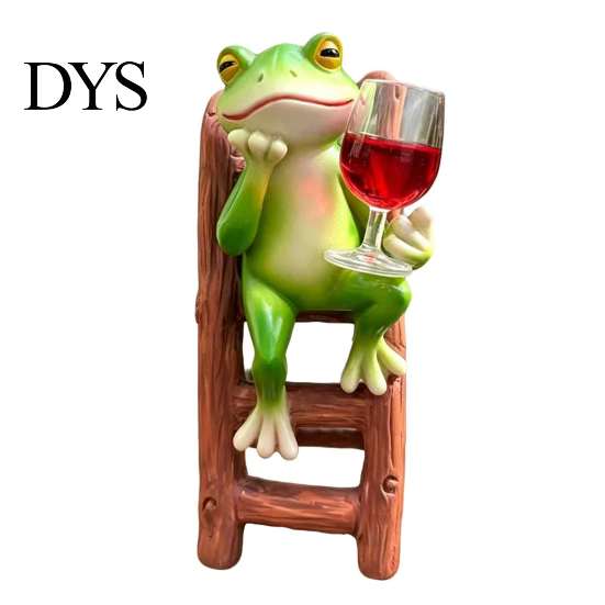 Handbemalte Frosch-Dekoration Harz auf Leiter Statue, Lustige Figur mit Weinglas, Heilende Dekorationen für Gärtner Garten Pflanztopf Dekoration