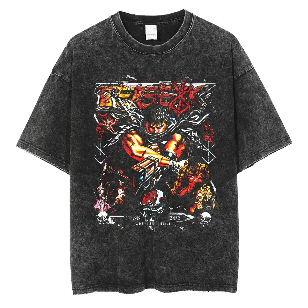  Anime T Shirt Berserk Manga Tshirt Guts For Men Women T-shirt Vintage Washed High Quality Cotton Clothing Summer Casual Short Sleeves Tees