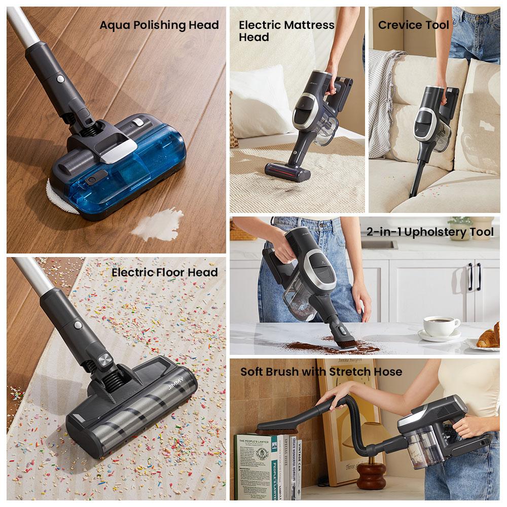 JIMMY JV9 Pro Aqua Cordless Vacuum - 160AW Suction 45Min Runtime HEPA Filter Wet Mopping 4 Modes LED Display