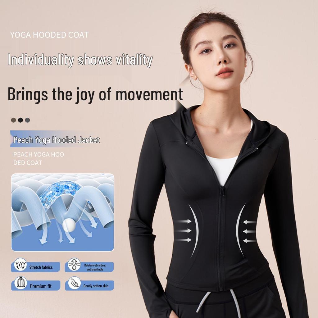 Herbst/Winter Hohelastische Slim-Fit Kapuzen-Yoga-Jacke für Damen