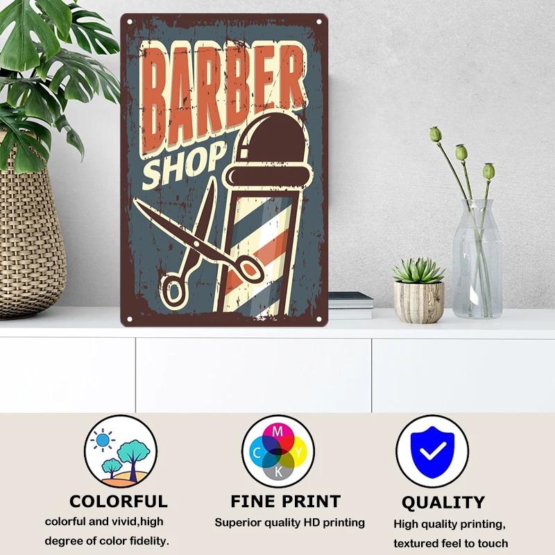 Classic Barber Shop Vintage Tin Signs Decorative Metal Plaque Metal Retro Wall Plates Salon Haircut and Shave Poster Wall Decor