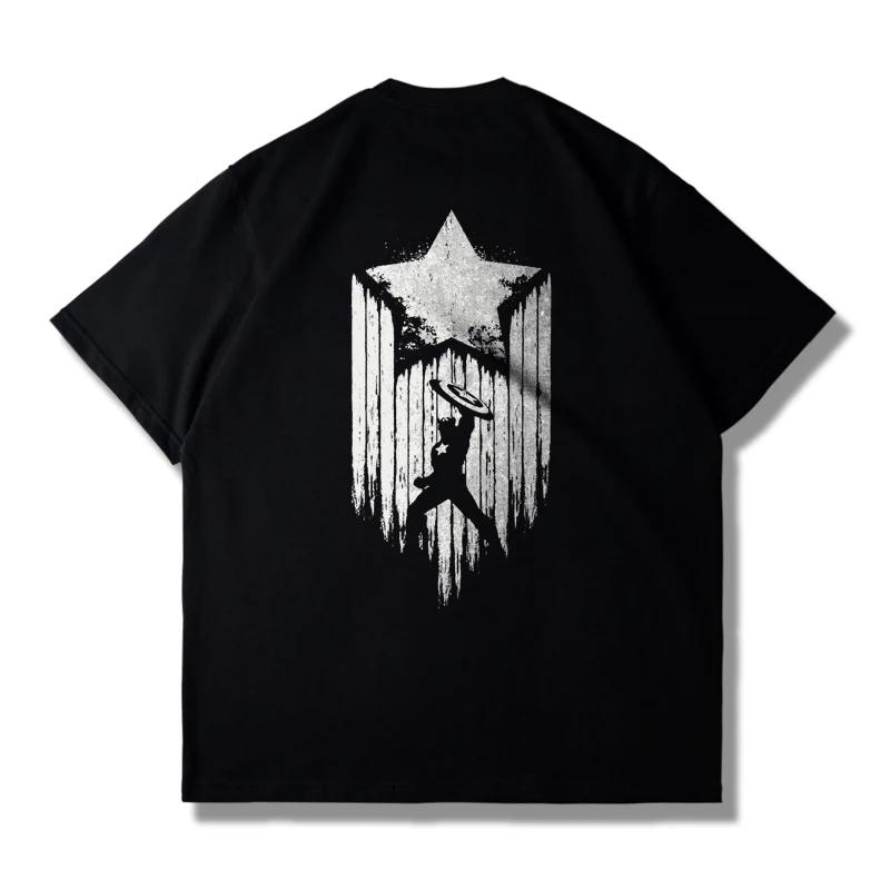 Avengers Marvel Captain America Shield Men's Autumn Break Short Sleeve T-shirt Men's and Women's Loose Plus Size Top Clothing