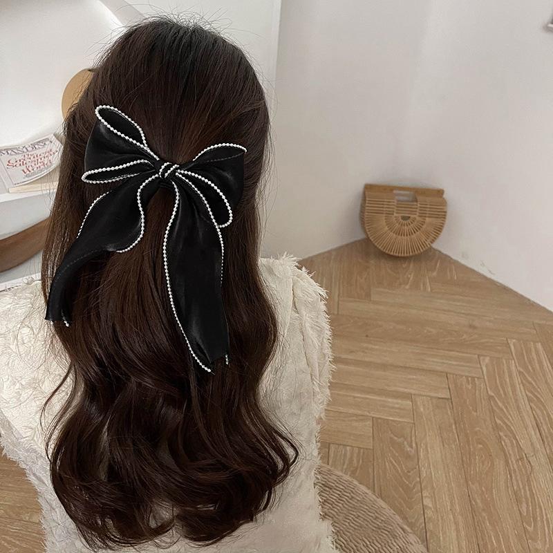 Lystrfac  New Black White Yarn Bow Hair Clip for Women Girls Spring Clip Back Head Hairpin Fashion Hair Accessories