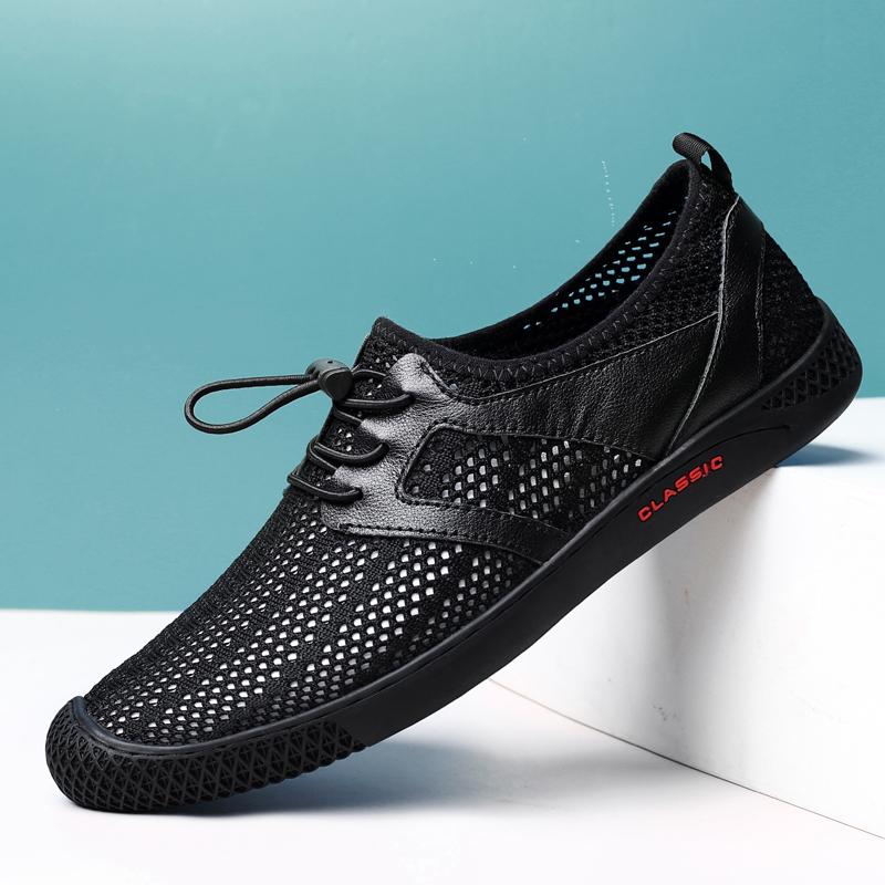 Летняя мода мужские черные кроссовки сетчатые повседневные туфли на шнуровке дышащие — фото 5