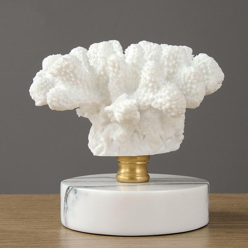 Creativity Resin Artificial Coral Artificial Coral Handcrafted Furnishings White Marble Base Home Decoration Simulation Animal