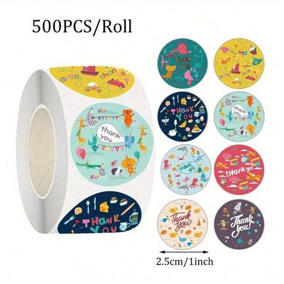 500 Stück/Rolle Cartoon Handgezeichnete Muster Aufkleber, Niedliche Tier Runde Siegel Aufkleber, Feiertags Bastel Dekorations Etiketten