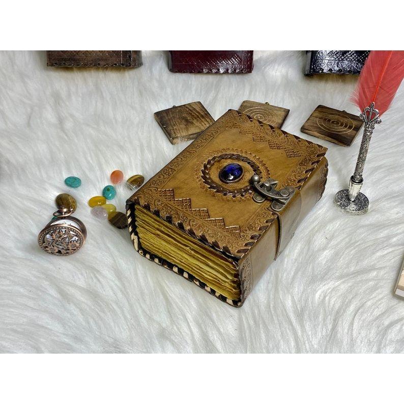 Vintage Leather Journal  Celtic Stone Blank Spell Book of Shadows Junk Journal Grimoire Journal Handmade Journal Gifts for Him Her