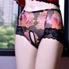 Women Retro Style Mesh Sexy Transparent Lace Open Crotch Underwear Big Elasticity Middle Waist Panties