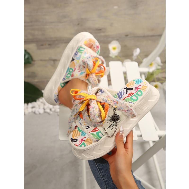 

Женские шлепанцы на платформе с граффити, повседневная весенняя обувь с открытым носком 35