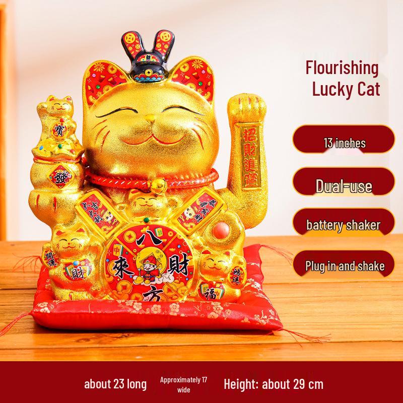 Ceramic Lucky Cat Figurine with Waving Hand – Customizable Gold Shop Gift for 2026 Opening Ceremony