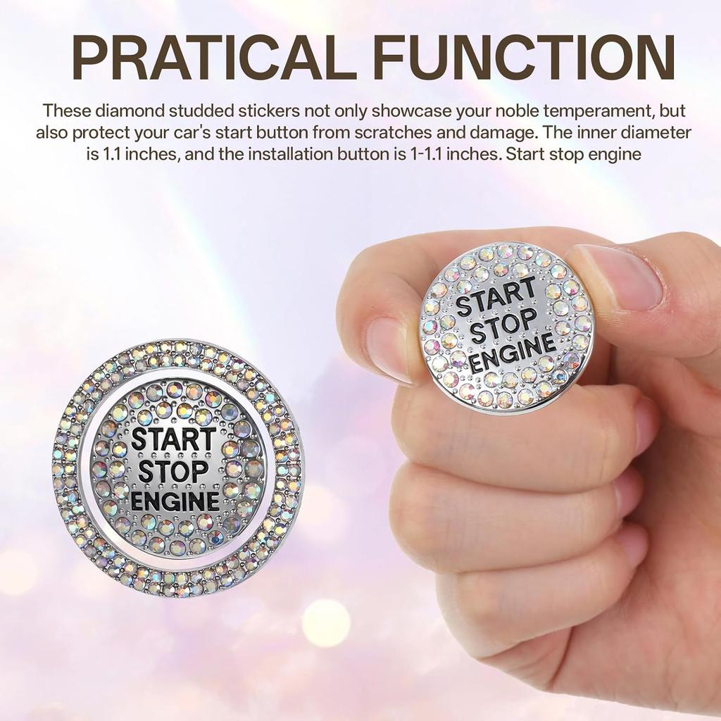 Gjinxi 1 PCS Bling Rhinestone Car Engine Push Start Button Cover for Women | Anti-Scratch, Crystal Ignition Knob Ring, Interior Accessories Stickers,