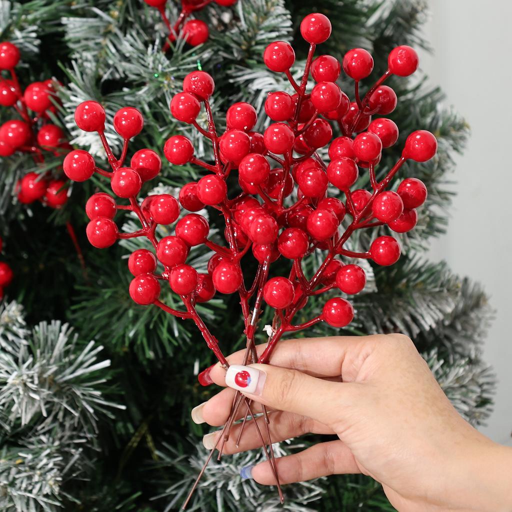 Christmas Red Berries 15head Artificial Red Berries Stems Holiday Wreaths Xmas Tree Ornament Party Displays Decoration Wholesale