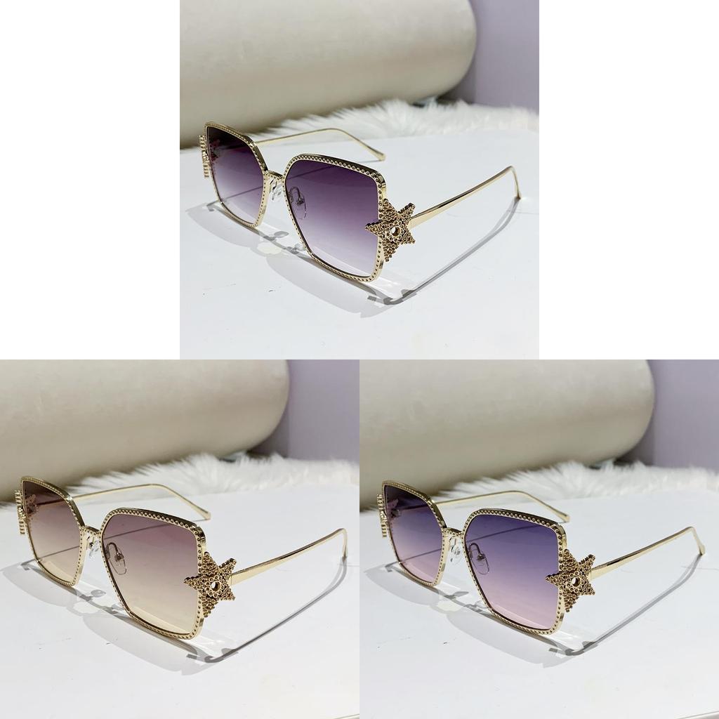 Dins Metal Large Frame Sun Glasses With Purple Lenses For Fashion Streetwear