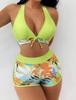 Fashion Women's High Waist Boxer  Print Solid Color Patchwork Swimsuit Bikini