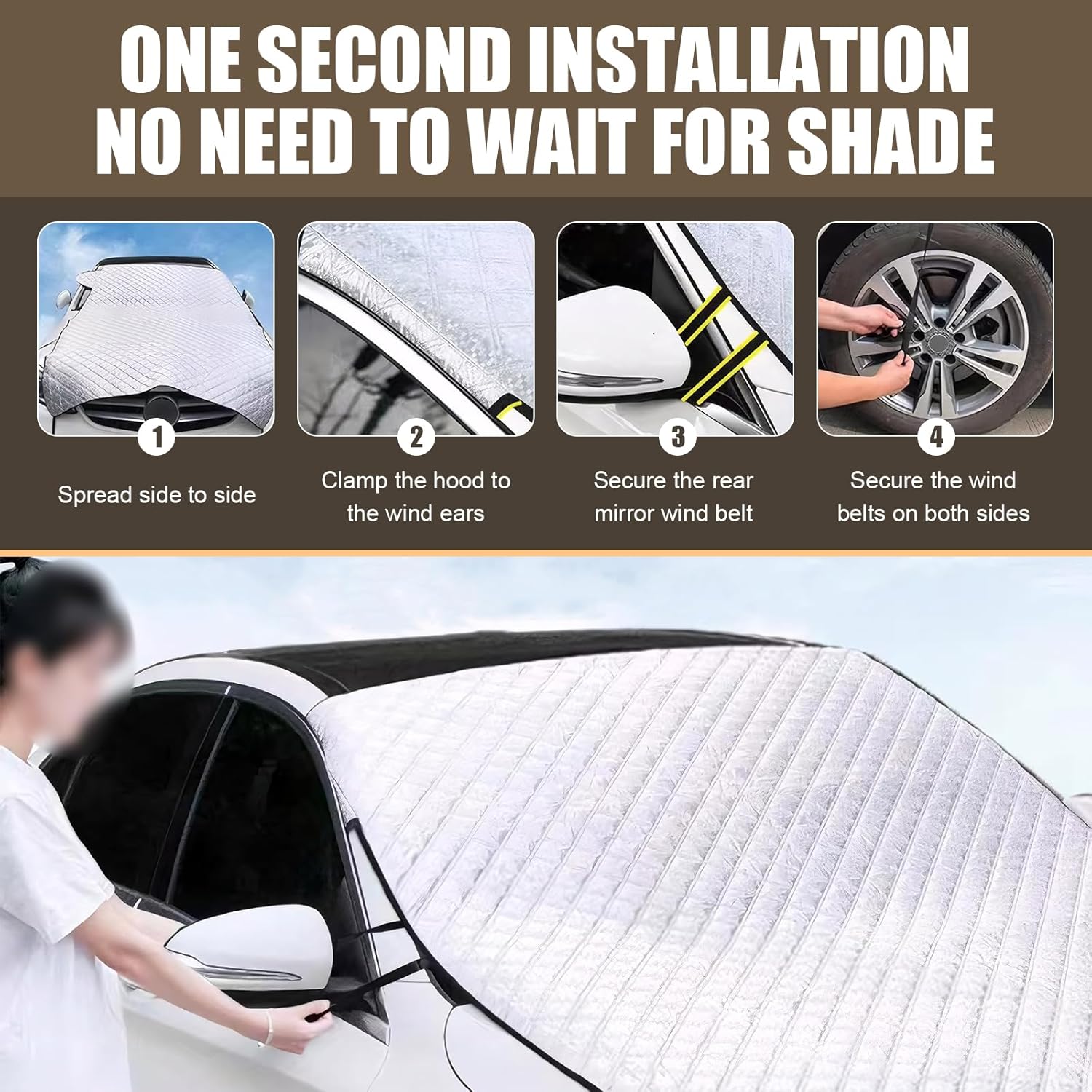 

Car Windshield Cover for Ice and Snow, Thickened Windproof Four-season Protection Waterproof Dustproof Frost-proof Portable Car Cloth, Outdoor Indoor