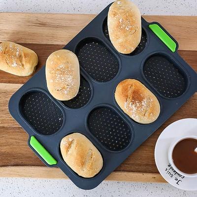 French Bread Baking Mould Mini Baguette Baking Tray, Non-Stick Silicone DIY 8 Loave Baguette Mold Loaf Pan