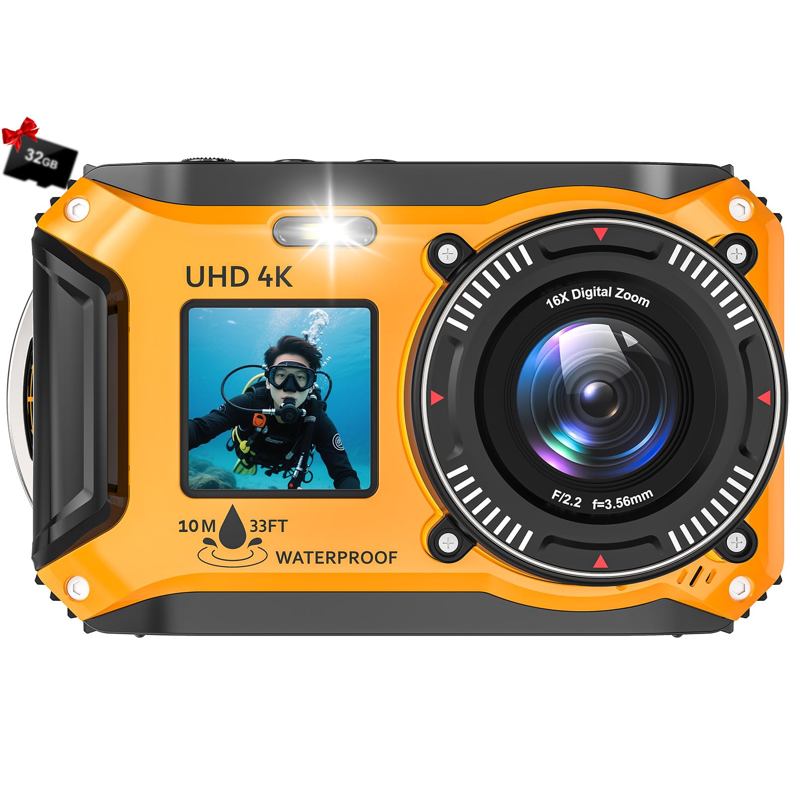 

Підводна 4K 64МП 10М Подвійна 16x 1500 мАг Висока Легка 32 ГБ Плавучий Корпус Веб-камера для Зовнішнього Снорклінгу Камера, Відео, Фото, Водонепроникна, Екран, Селфі,