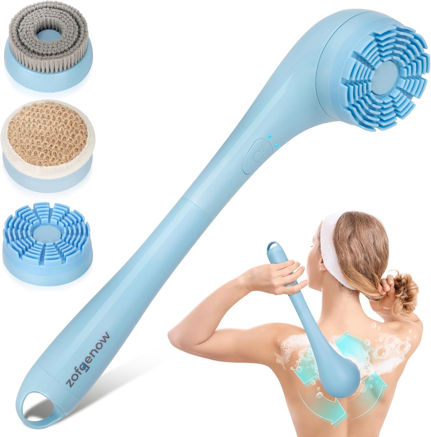 

Electric Body Brush, Waterproof Back Scrubber for Shower with Long Handle and 3 Heads, Rechargeable Exfoliating Brush United States