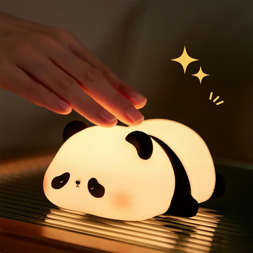 LED noční světlo Roztomilá panda kreslená zvířátka silikonová lampa USB dobíjecí časování lampička na spaní dekorace do ložnice pro děti
