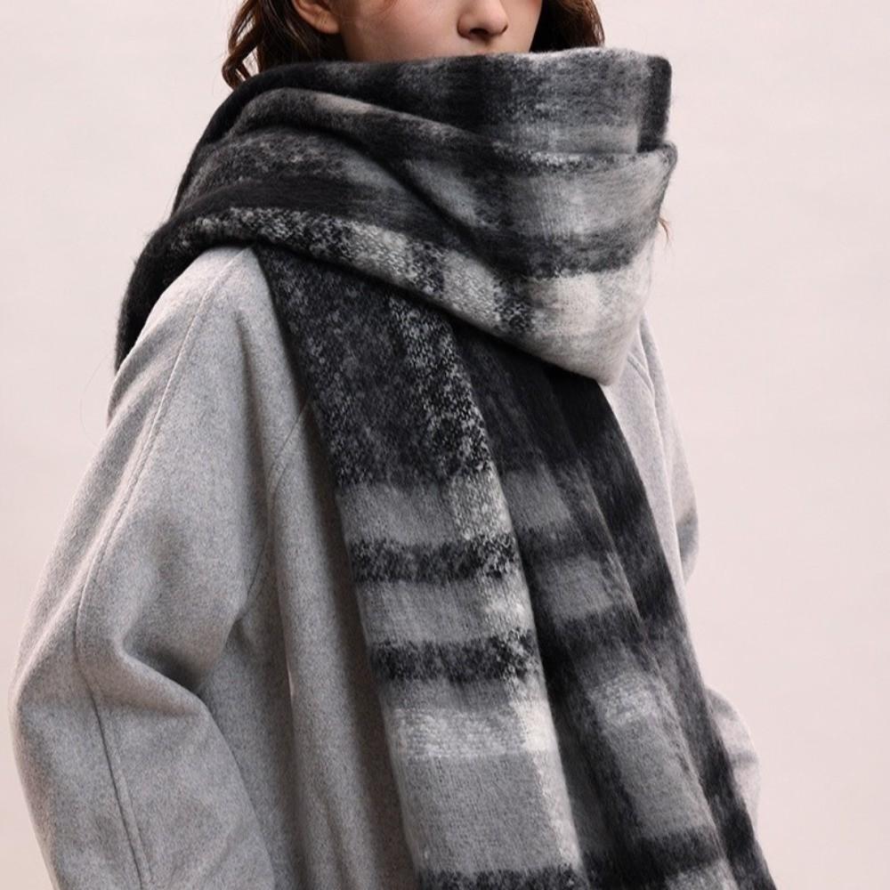 Mohair Winter Cashmere Scarves Tassel Long Shawl Elegant Plaid Wool Scarf  Women/Men