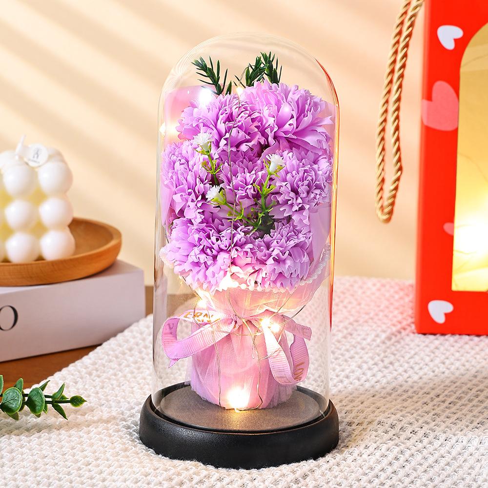 Carnation Eternal Flower Glass Cover Mother's Day Gift Dried Flower Soap Bouquet Creative Gift Ornament