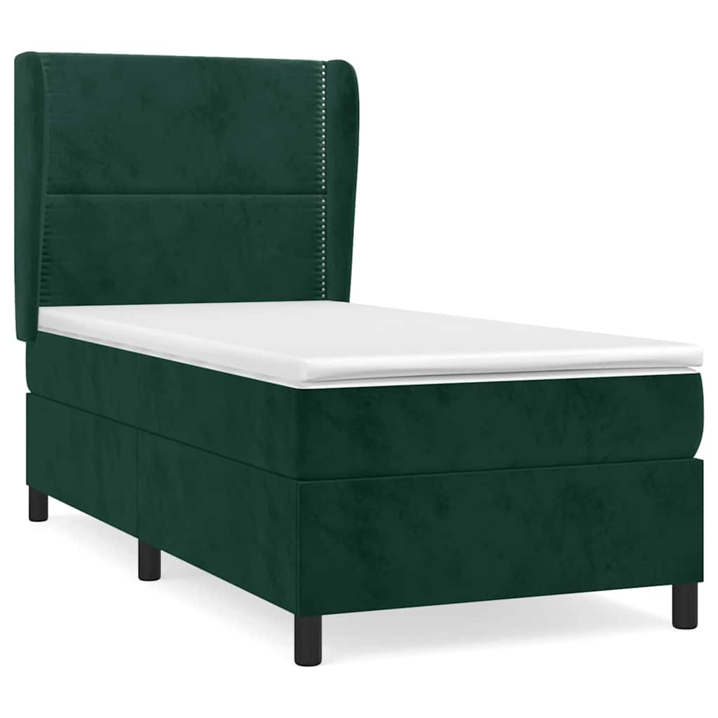 Box Spring Bed with Mattress Dark Green 90x190 cm Velvet