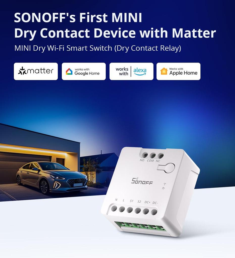 SONOFF MINI-D WiFi Smart Switch with AC/DC Power Support and Matter Dry Contact Relay.