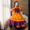 Halloween Maid Orange Bat Halloween Includes Socks [RPFLQ] Outfit, Costume, Women's Costume, Apron, Headband, Cute, Adult, 7-Piece Set, Knee-High