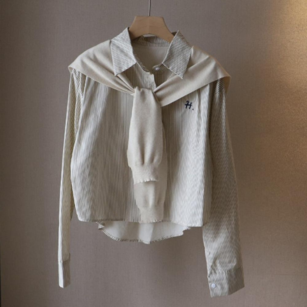 

Женские полосатые рубашки на пуговицах Y2K Вязаная шаль Блузка Шикарный комплект из двух предметов Блузка Женская абрикосовый